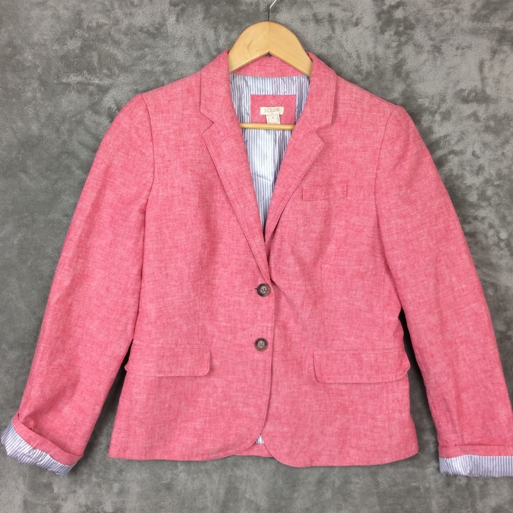 J Crew Schoolboy Blazer Jacket Womens 8 Linen Blend Pink‎